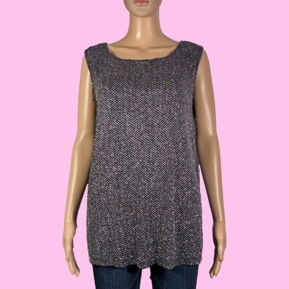 Vintage J.B.S Glittery Faux Cross Stitch Sleeveless Top Size 2X - “Dannie”